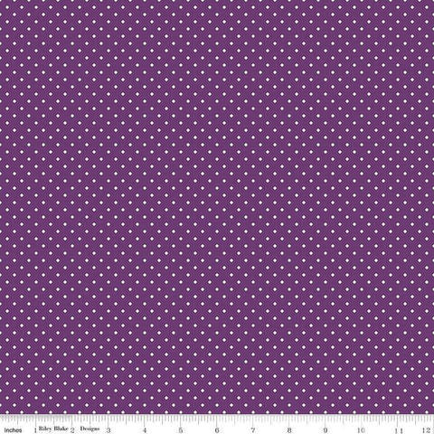 Image of the Swiss Dot Eggplant quilting cotton by Riley Blake Designs. Features white dots on a pink background. 
Cute Little Fabric Shop