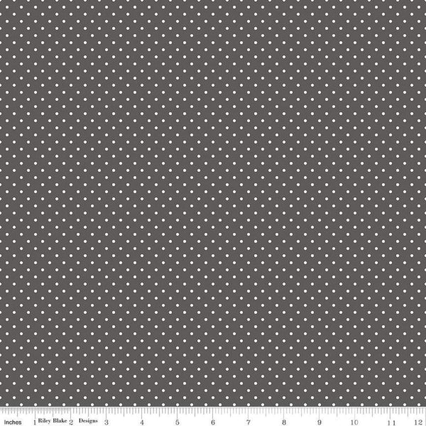 Image of the Swiss Dot Shadow quilting cotton fabric by The RBD Designers for Riley Blake Designs. Features white dots on gray swiss dots. 
Cute Little Fabric Shop