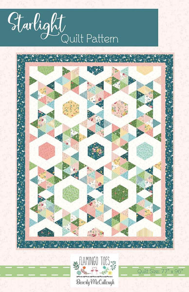 Image of the Starlight quilt pattern by Beverly McCullough for Riley Blake Designs. Features a geometric pattern with a teal bordered quilt. 
Cute Little Fabric Shop