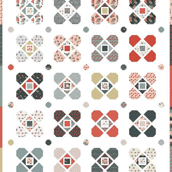 Image of the Tying the Knot quilt pattern by Melissa Corry for Riley Blake Designs. Features X patterns on a white background quilt. 
Cute Little Fabric Shop