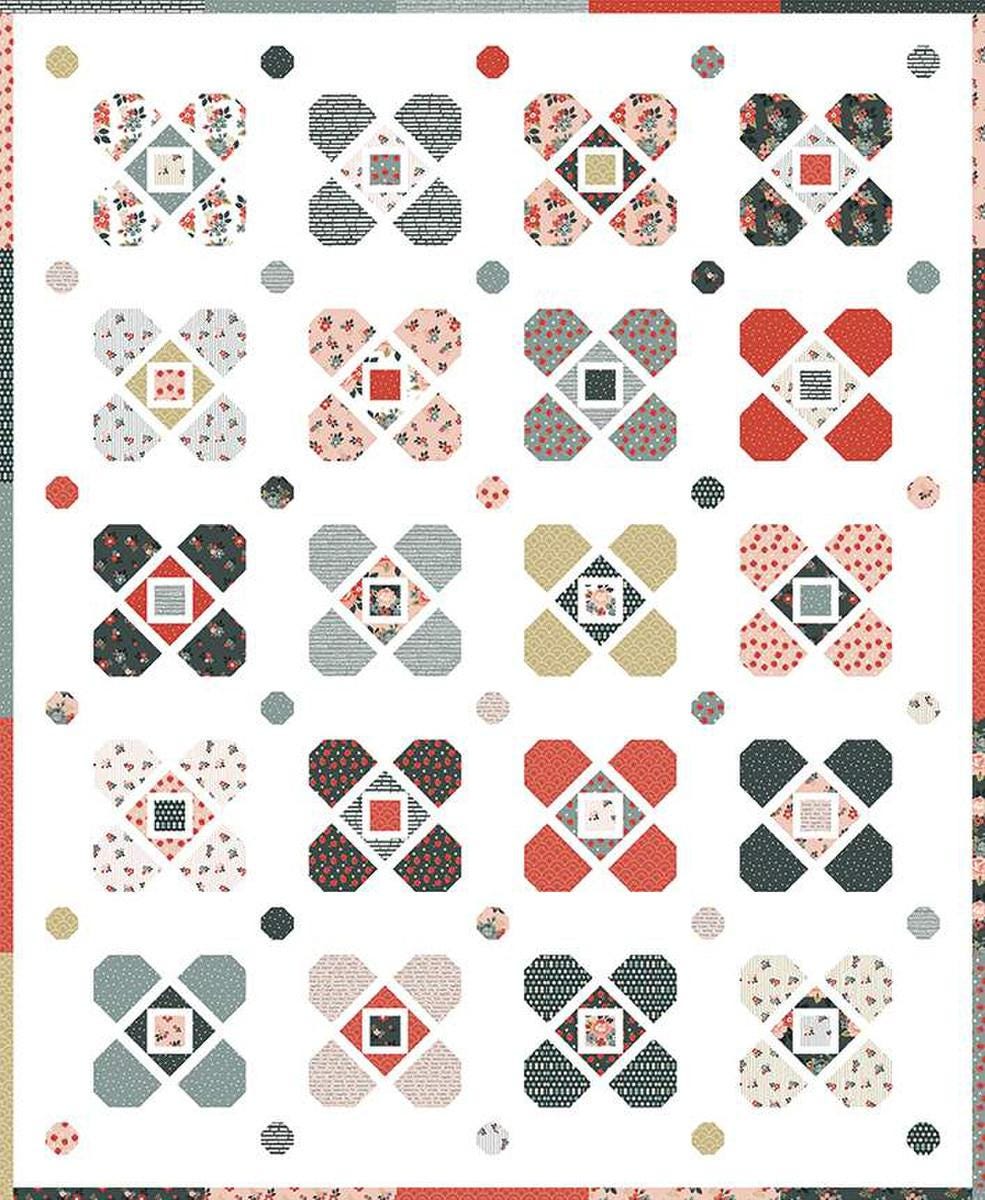 Image of the Tying the Knot quilt pattern by Melissa Corry for Riley Blake Designs. Features X patterns on a white background quilt. 
Cute Little Fabric Shop
