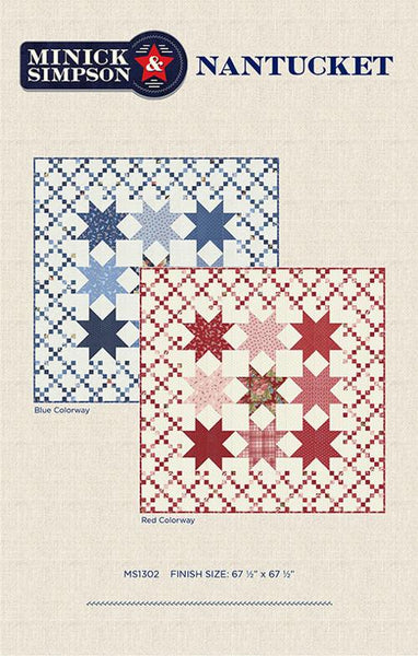 Image of the Nantucket quilt pattern by Minick & Simpson for Moda Fabrics. Features stars on a quilt. 
Cute Little Fabric Shop