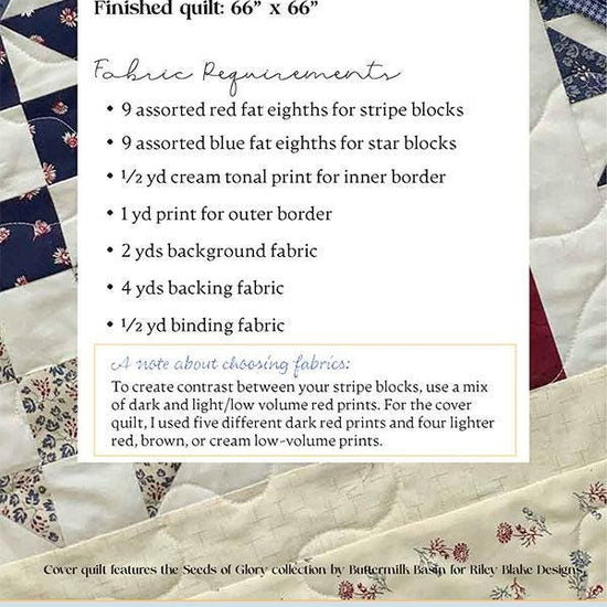Image of the Liberty Belle quilt pattern by My Wandering Path for Moda. Features the fabric requirements to make the quilt. 
Cute Little Fabric Shop