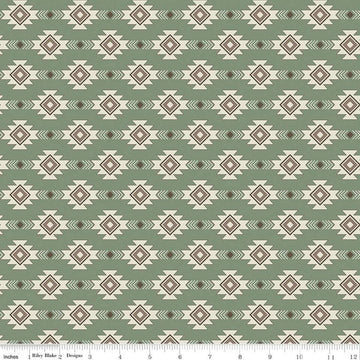 Image of the Lets Get Lost in the Woods Geometric Sage quilting cotton fabric by Tara Reed for Riley Blake Designs. Features a geometric striped design on a light green background. 
Cute Little Fabric Shop
