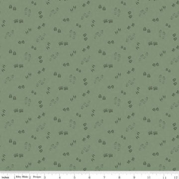 Image of the Lets Get Lost in the Woods Tracks Sage quilting cotton fabric by Tara Reed for Riley Blake Designs. Features tone on tone animal tracks on a light green background. 
Cute Little Fabric Shop