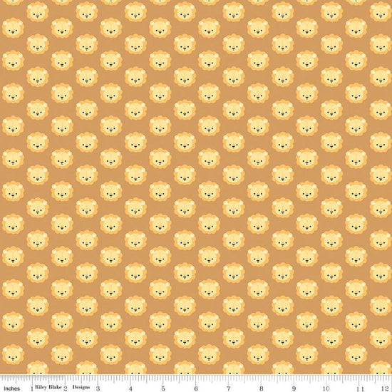 Image of the Special Delivery Lions Brown quilting cotton fabric by Doodlebug Design Inc for Riley Blake Designs. Features cute little lion heads on a brown background. 
Cute Little Fabric Shop