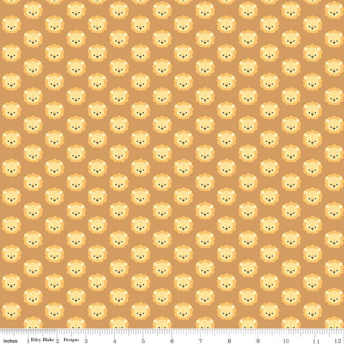 Image of the Special Delivery Lions Brown quilting cotton fabric by Doodlebug Design Inc for Riley Blake Designs. Features cute little lion heads on a brown background. 
Cute Little Fabric Shop