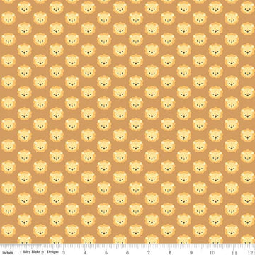 Image of the Special Delivery Lions Brown quilting cotton fabric by Doodlebug Design Inc for Riley Blake Designs. Features cute little lion heads on a brown background. 
Cute Little Fabric Shop
