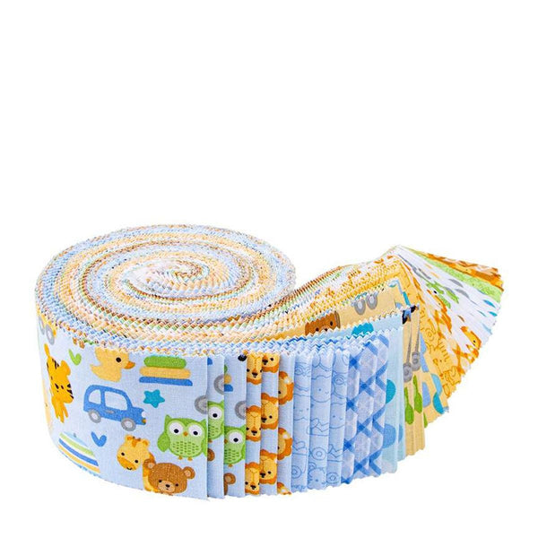 Image of the Special Delivery rolie polie by Doodlebug Design Inc for Riley Blake Designs. Features blue, yellow, and green baby boy themed fabrics. 
Cute Little Fabric Shop