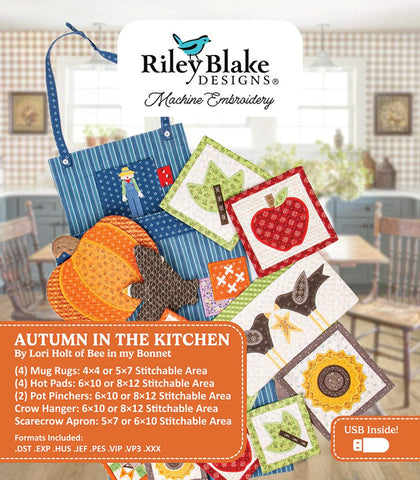 Image of the Machine Embroidery Autumn in the Kitchen Projects by Lori Holt for Riley Blake Designs. Features 12 autumn themed projects. 
Cute Little Fabric Shop