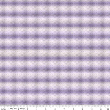 Image of the Stitcher's Flannel Railroad Stripe Lavender flannel fabric by Vicki McCarty for Riley Blake Designs. Features small checked plaid with a diagonal grid with light purple. 
Cute Little Fabric Shop
