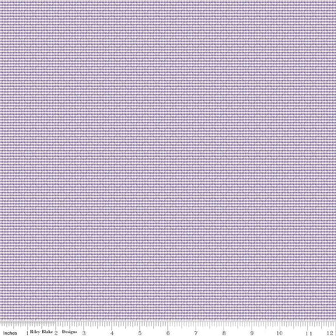 Image of the Stitcher&#39;s Flannel Railroad Stripe Lavender flannel fabric by Vicki McCarty for Riley Blake Designs. Features small checked plaid with a diagonal grid with light purple. 
Cute Little Fabric Shop