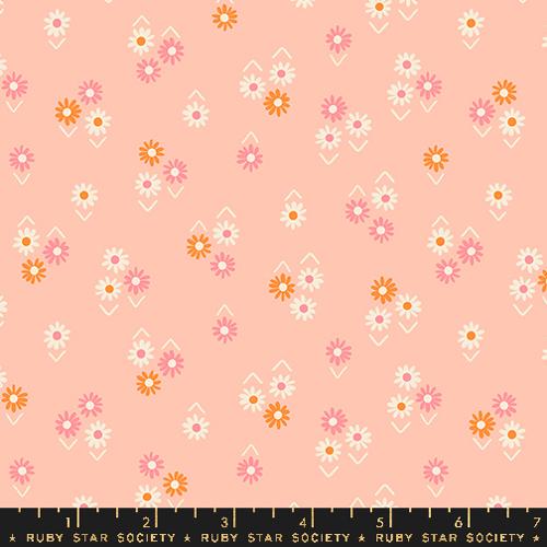 Image of the Juicy Small Floral Peach quilting cotton fabric by Melody Miller for Ruby Star Society, distributed by Moda Fabrics. Features small flowers on a pink background. 
Cute Little Fabric Shop