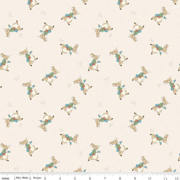 Image of the Flannel The Tale of Peter Rabbit Main Cream flannel cotton fabric by Beatrix Potter for Riley Blake Designs. Features characters on a cream background. 
Cute Little Fabric Shop