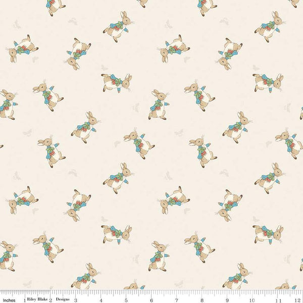 Image of the Flannel The Tale of Peter Rabbit Main Cream flannel cotton fabric by Beatrix Potter for Riley Blake Designs. Features characters on a cream background. 
Cute Little Fabric Shop