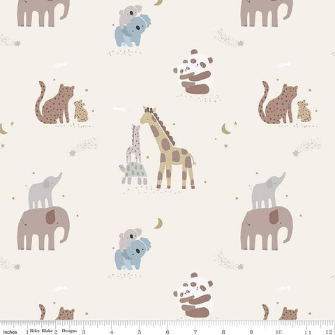 Image of the Flannel Safari Stargazing Boy Main Cream flannel fabric by Riley Blake Designs. Features animals on a cream background. 
Cute Little Fabric Shop