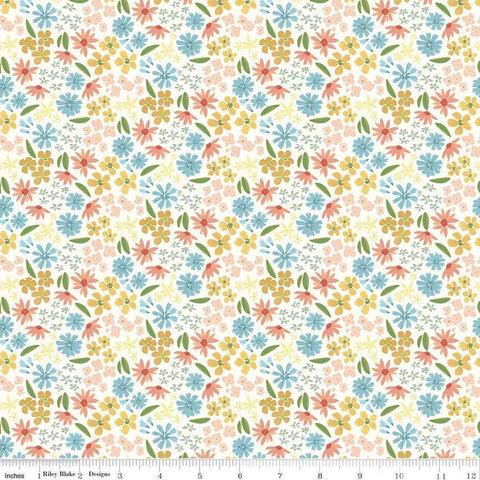 Fat Quarter End of Bolt Piece - SALE Albion Flowers C14591 Cream by Riley Blake Designs - Floral - Quilting Cotton Fabric