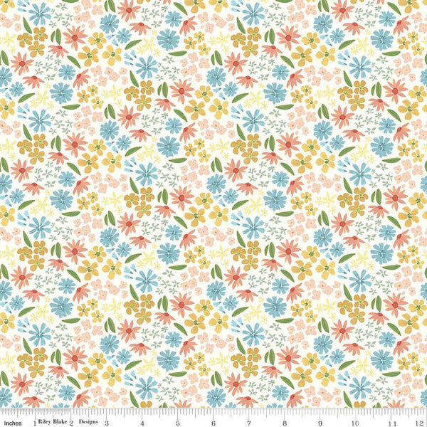 Fat Quarter End of Bolt Piece - SALE Albion Flowers C14591 Cream by Riley Blake Designs - Floral - Quilting Cotton Fabric