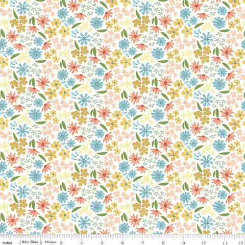 Fat Quarter End of Bolt Piece - SALE Albion Flowers C14591 Cream by Riley Blake Designs - Floral - Quilting Cotton Fabric
