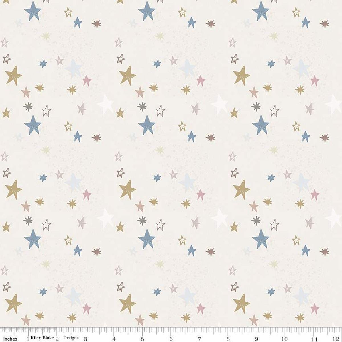 Image of the Flannel Safari Stargazing Boy Stars Multi flannel fabric by Riley Blake Designs. Features animals on a light cream background. 
Cute Little Fabric Shop