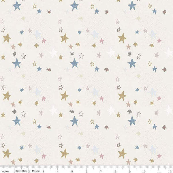 Image of the Flannel Safari Stargazing Boy Stars Multi flannel fabric by Riley Blake Designs. Features animals on a light cream background. 
Cute Little Fabric Shop