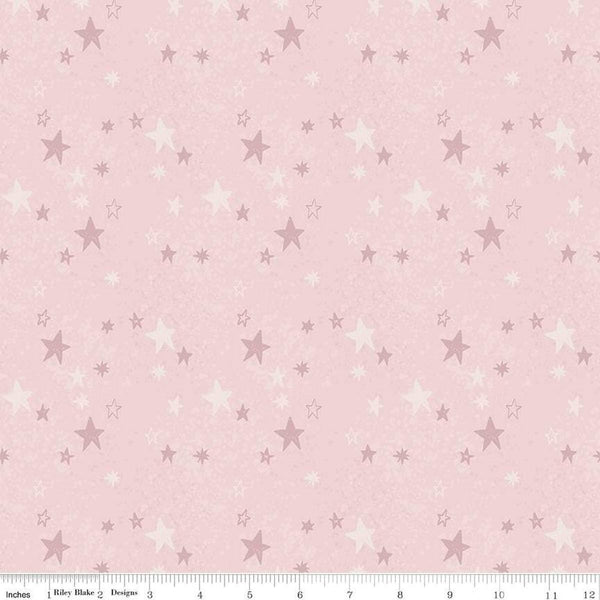 Image of the Flannel Safari Stargazing Girl Stars Pink flannel fabric by Riley Blake Designs. Features animals on a light pink background. 
Cute Little Fabric Shop