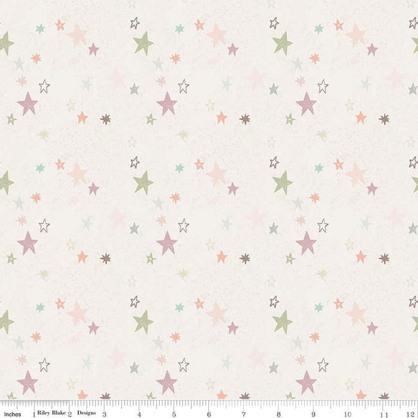 Image of the Flannel Safari Stargazing Girl Stars Multi flannel fabric by Riley Blake Designs. Features animals on a cream background. 
Cute Little Fabric Shop