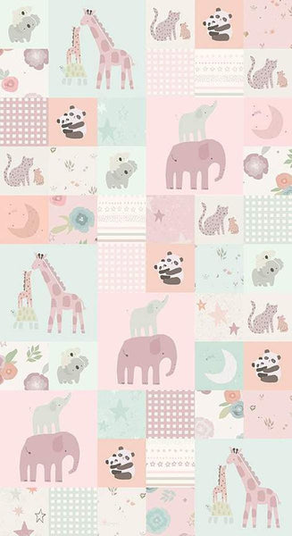 SALE FLANNEL Safari Stargazing Girl Cheater Print F15315 Multi - Riley Blake Designs - Patchwork Animals Stars - FLANNEL Cotton Fabric