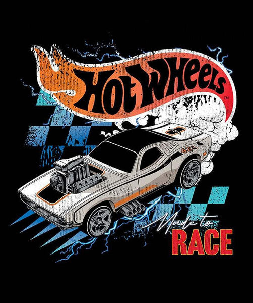 Image of the Hot Wheels Made to Race Panel quilting cotton fabric by Riley Blake Designs. Official licensed product. Features a grey car on a black background. 
Cute Little Fabric Shop