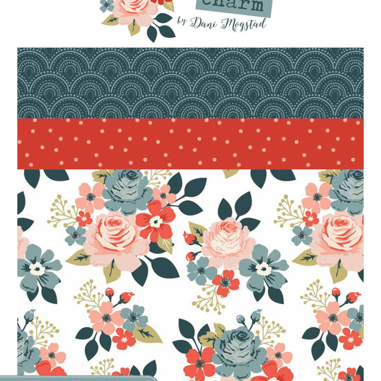 Image of the Vintage Charm Storyboard by Dani Mogstad for Riley Blake Designs. Features white, red, and blue fabrics with floral patterns. 
Cute Little Fabric Shop