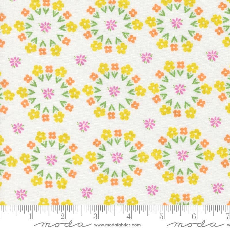 Image of the Laguna Sunrise Paradise Florals Off White quilting cotton fabric by Sherri & Chelsi for Moda Fabrics. Features small circular flowers on a white background. 
Cute Little Fabric Shop