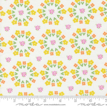 Image of the Laguna Sunrise Paradise Florals Off White quilting cotton fabric by Sherri & Chelsi for Moda Fabrics. Features small circular flowers on a white background. 
Cute Little Fabric Shop