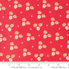 Image of the Laguna Sunrise Blossoms Geranium quilting cotton fabric by Sherri & Chelsi for Moda Fabrics. Features small flowers on a bright red background. 
Cute Little Fabric Shop