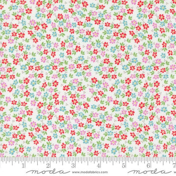 Image of the Laguna Sunrise Small Flowers Off White quilting cotton fabric by Sherri & Chelsi for Moda Fabrics. Features small scattered flowers on a white background. 
Cute Little Fabric Shop