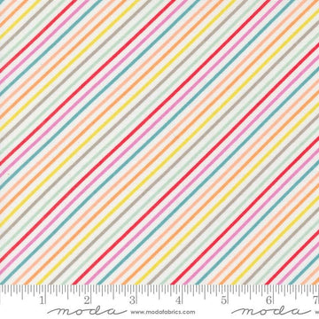 Image of the Laguna Sunrise Stripes Off White quilting cotton fabric by Sherri & Chelsi for Moda Fabrics. Features diagonal stripes on a white background. 
Cute Little Fabric Shop