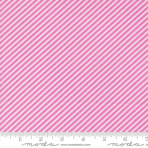 Image of the Laguna Sunrise Stripes Sweet Pea quilting cotton fabric by Sherri & Chelsi for Moda Fabrics. Features diagonal stripes on a pink purple background. 
Cute Little Fabric Shop