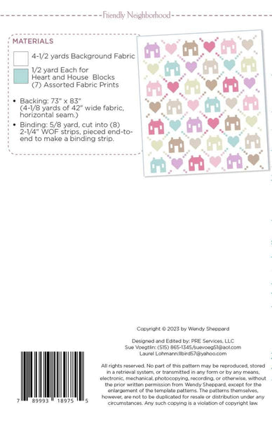 Image of the Friendly Neighborhood quilt pattern by Wendy Sheppard for Riley Blake Designs. Features the fabric requirements for the quilt. 
Cute Little Fabric Shop