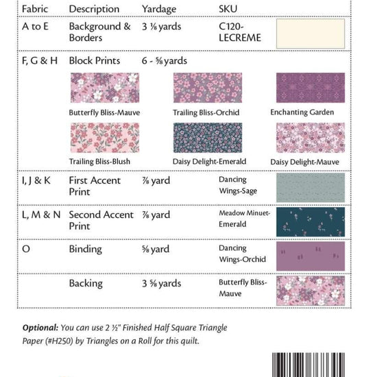 Image of the Poinsettias quilt pattern by Krystal Stahl from Its Sew Emma for Riley Blake Designs. Features the fabric requirements to construct the quilt. 
Cute Little Fabric Shop