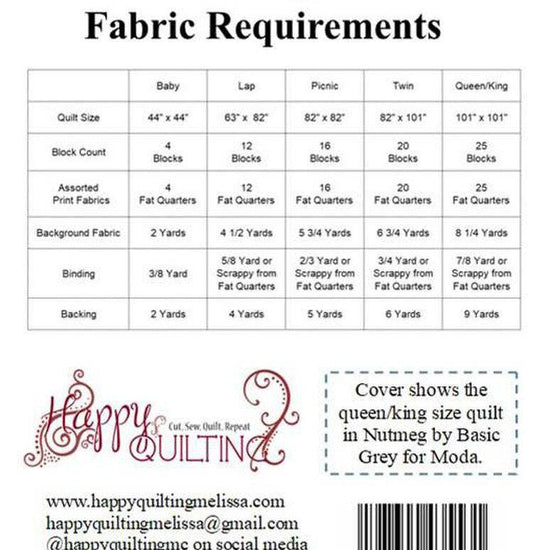 Image of the Crossing Paths quilt pattern by Melissa Corry for Riley Blake Designs. Features the fabric requirements to construct this quilt in 5 sizes
Cute Little Fabric Shop