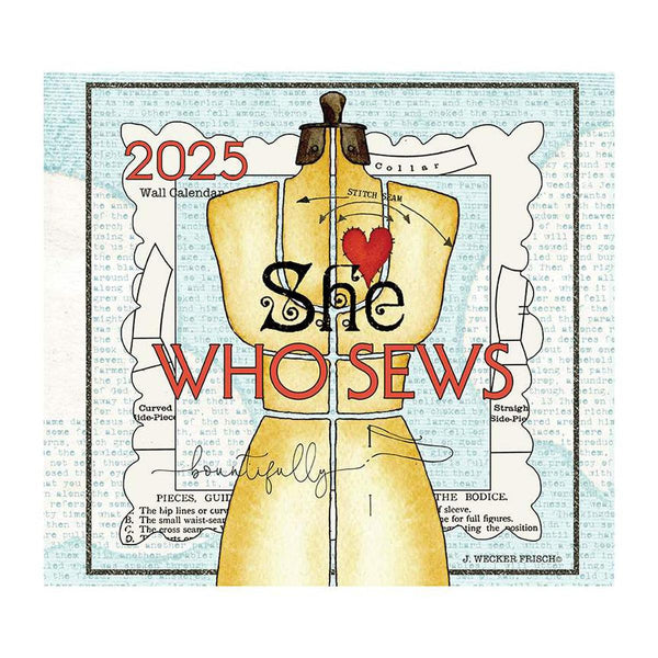 Image of the 2025 She Who Sews Wall Calendar by J. Wecker Frisch. Features a 2025 calendar with original artwork. 
Cute Little Fabric Shop