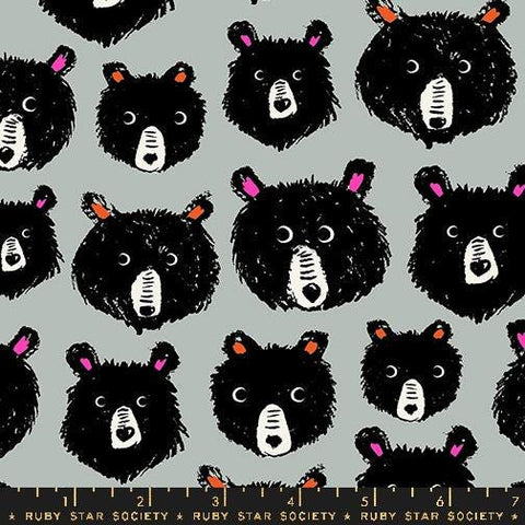 Image of the Teddy and the Bears Bear Heads Oyster quilting cotton fabric by Sarah Watts for Ruby Star Society, distributed by Moda Fabrics. Features various bear heads on a light gray background. 
Cute Little Fabric Shop