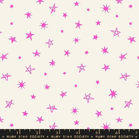 Image of the Teddy and the Bears Stars Glow Rose quilting cotton fabric by Sarah Watts for Ruby Star Society, distributed by Moda Fabrics. Features sketched stars on a light cream background. 
Cute Little Fabric Shop