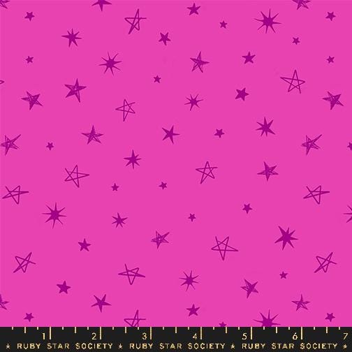 Image of the Teddy and the Bears Stars Light Berry quilting cotton fabric by Sarah Watts for Ruby Star Society, distributed by Moda Fabrics. Features sketched stars on a bright pink magenta background. 
Cute Little Fabric Shop