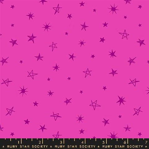 Image of the Teddy and the Bears Stars Light Berry quilting cotton fabric by Sarah Watts for Ruby Star Society, distributed by Moda Fabrics. Features sketched stars on a bright pink magenta background. 
Cute Little Fabric Shop