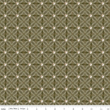 SALE Dancing Daisies Blooming Gingham C14544 Moss - Riley Blake Designs - Geometric Leaves Flowers - Quilting Cotton Fabric