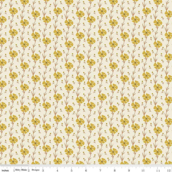 Image of the Wanderlust Carnation Cream quilting cotton fabric by Danelys Sidron for Riley Blake Designs. Features flowers and leaves on a cream background. 
Cute Little Fabric Shop