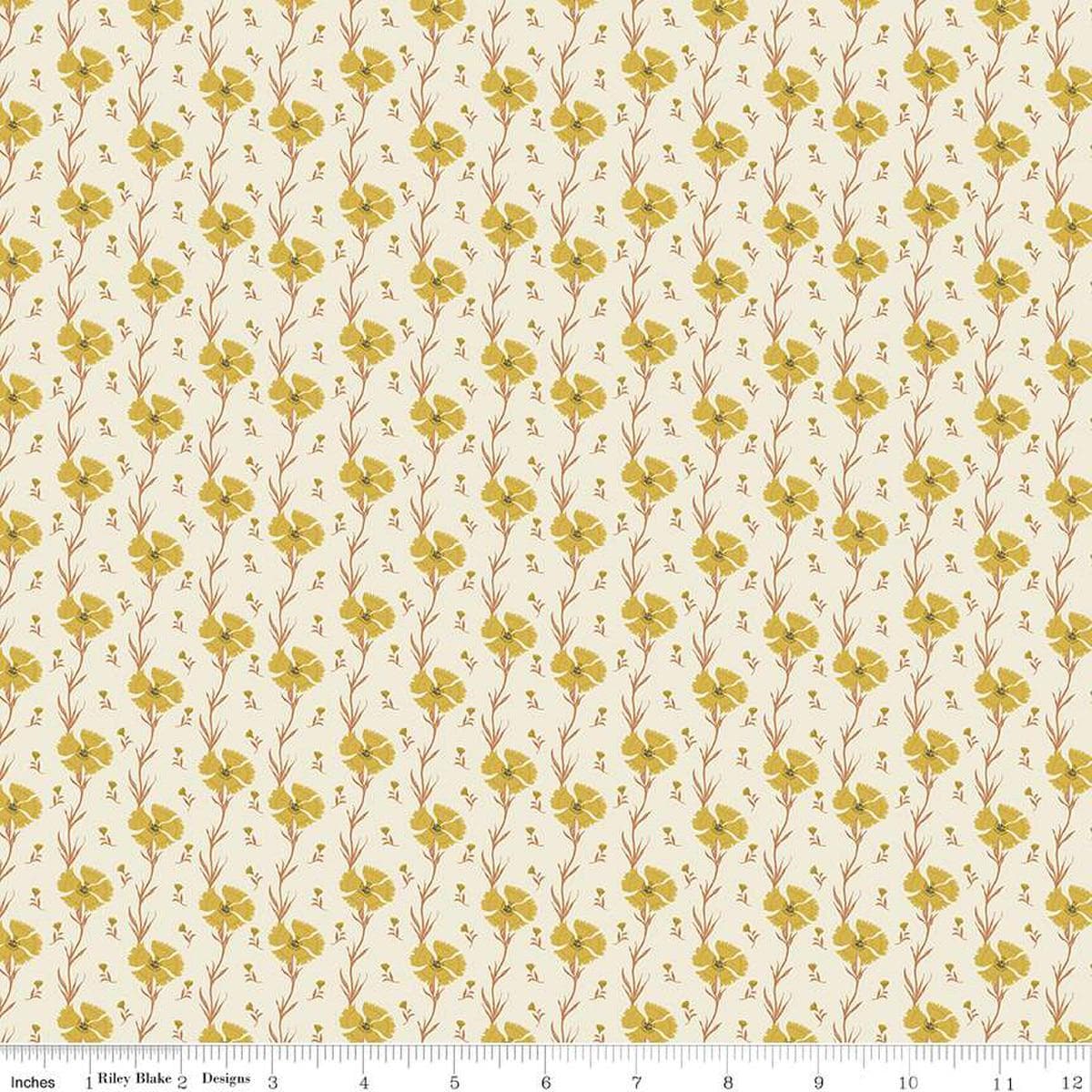 Image of the Wanderlust Carnation Cream quilting cotton fabric by Danelys Sidron for Riley Blake Designs. Features flowers and leaves on a cream background. 
Cute Little Fabric Shop