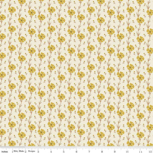 Image of the Wanderlust Carnation Cream quilting cotton fabric by Danelys Sidron for Riley Blake Designs. Features flowers and leaves on a cream background. 
Cute Little Fabric Shop