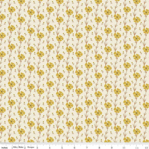 Image of the Wanderlust Carnation Cream quilting cotton fabric by Danelys Sidron for Riley Blake Designs. Features flowers and leaves on a cream background. 
Cute Little Fabric Shop