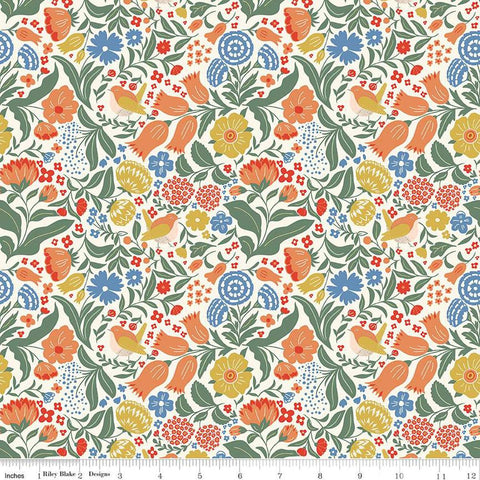 Image of the Wanderlust Main Cream quilting cotton fabric by Danelys Sidron for Riley Blake Designs. Features flowers, leaves, and birds on a cream background. 
Cute Little Fabric Shop